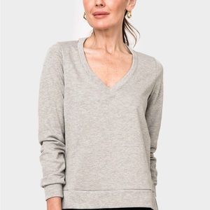 French Terry V-Neck Sweatshirt with Poplin Back by Gibaonlook